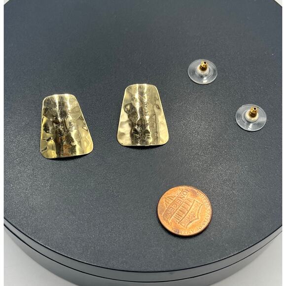 14k Yellow Gold Hammered Textured Organic Shape Artisan Earrings 2.1 grams - Picture 3 of 13